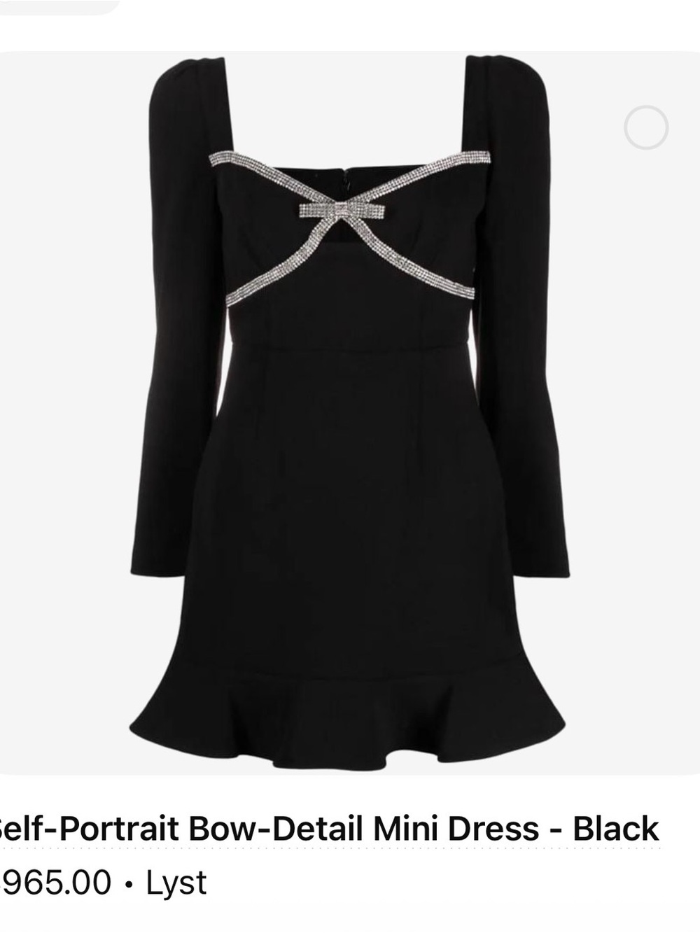 Self-Portrait Black Mini Dress with Crystal Bow Detail